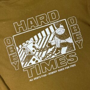 OBEY Hard‎ Times Long Sleeve T Shirt Graphic Tee All Debts Paid Medium M